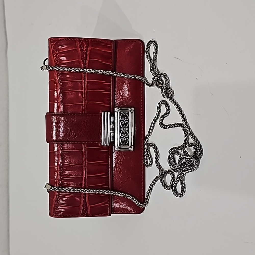 Brighton Red Crossbody Wallet  handbag with silver removable strap